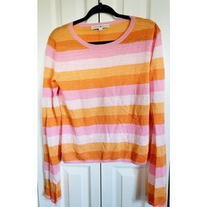 Tommy Hilfiger‎ M Sweater Women's  Striped Pink Orange 100% Linen Long Sleeve